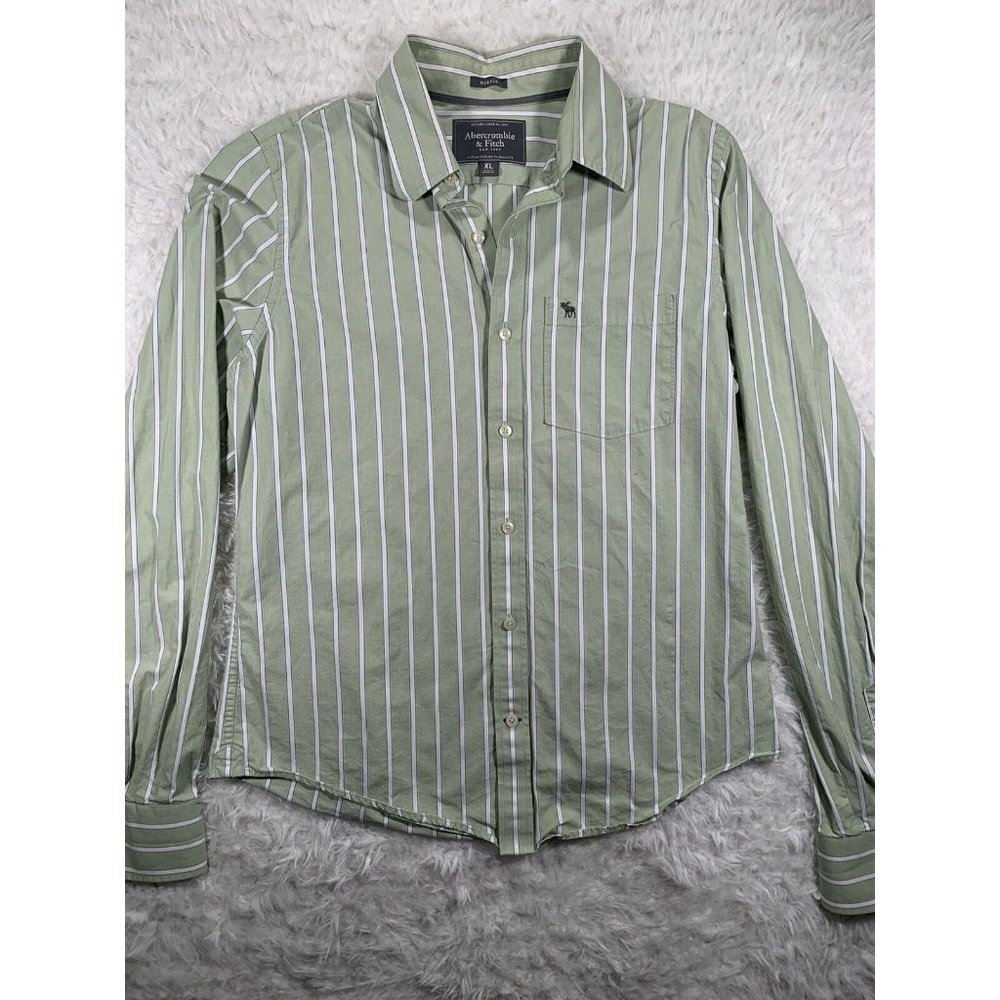 ABERCROMBIE & FITCH Mens Long Sleeve Green Striped
